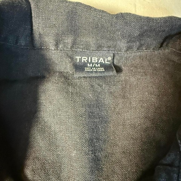 Tribal Black Button Front Lightweight Jacket Women's Size M Casual Linen Blend - Picture 2 of 3